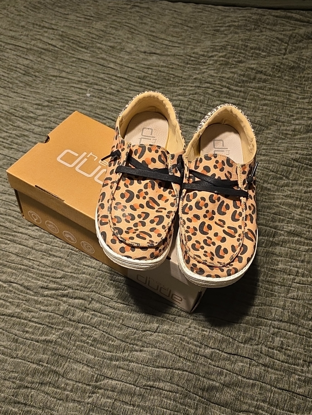 Hey Dude Women's Leopard Print Moccasins in Tan and Black